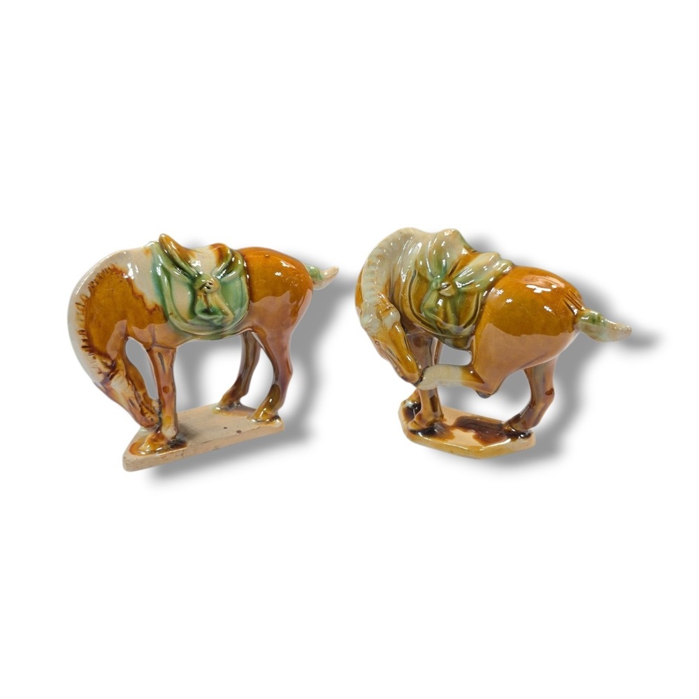 Set Vintage Chinese Tang‎ Dynasty Style Drip Glazed Ceramic War Horse Figurines